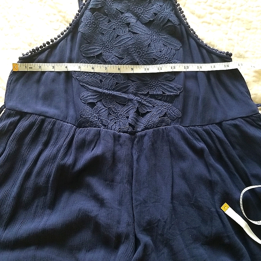 DONATED Coco + Jaimeson Navy Blue Floral Embroidered Romper DONATING 3/19 - Picture 9 of 10